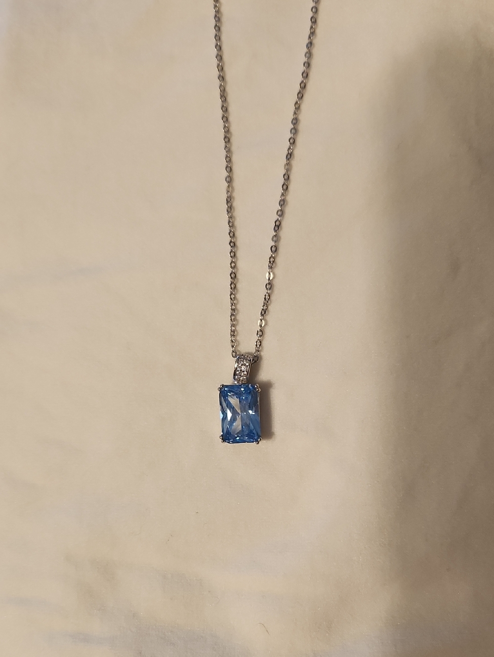Women's Rectangular Aquamarine CZ Pendant Necklace - .925 Silver